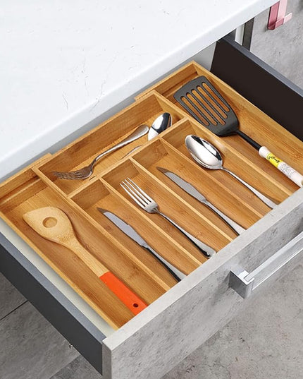 Utoplike Bamboo Cutlery Tray Silverware, Drawer Dividers for Kitchen Utensils, Flatware Tray Drawer Insert for knives, Gadgets and Garage Tools, Office Supplies