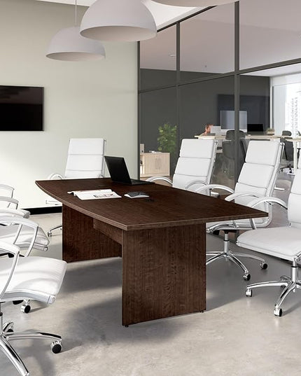 Bush Business Furniture 96-inch Office Conference Table with Wood Base, Boardroom Meeting Space for 8 Users, Mocha Cherry