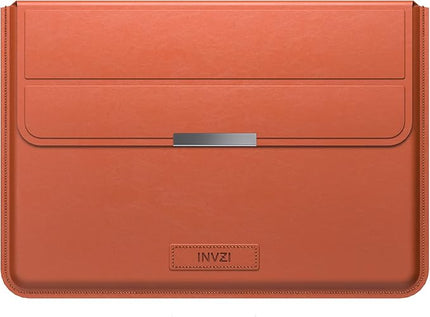 INVZI MacBook Sleeve, Vegan Leather Bag Compatible with 15”/16" MacBook Pro M3/M2/M1/Max 2024-2019, Compact Design with Invisible Stand (Saddle Brown)