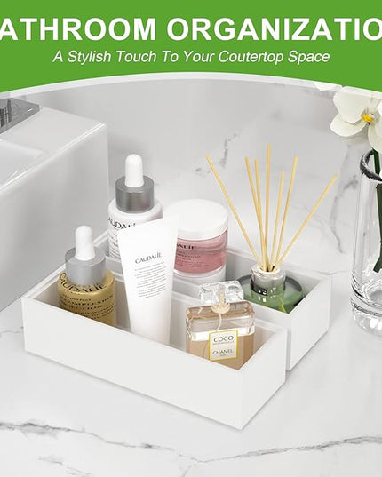 Utensil Organizer Silverware Drawer Organizer - Set of 2, Stackable Kitchen Organization, Bamboo Storage Box Tray for Kitchen Gadgets Bathroom Countertop (White)