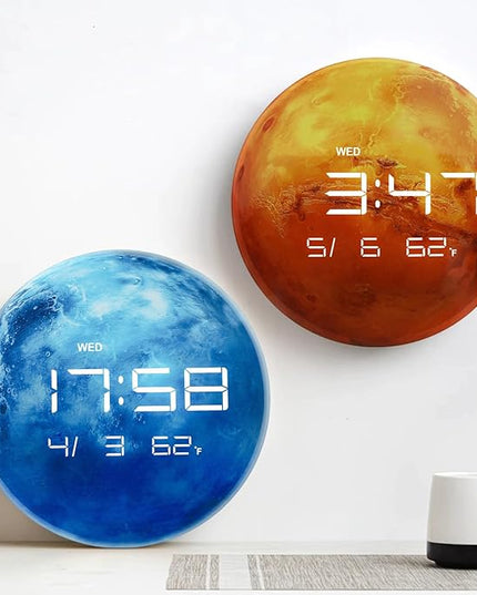 13" Digital Wall Clock with LED Display, Calendar & Temperature, Automatic Dimming, 12/24hr Format, Wall & Desk Use - HUI-7862
