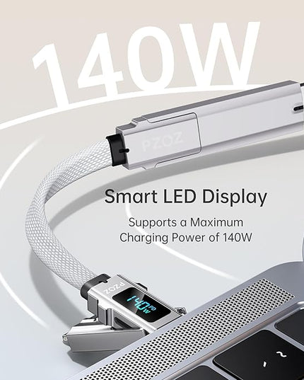 PZOZ Portable Keychain 5-in-1 OTG Cable with USB C Fast Charging LED Display and Micro SD/TF Card Reader, Multi USBC Charger Combo Lightning/Type C/USB A for iPhone iPad MacBook Samsung-140W 7.3 inch