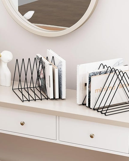 Urban Deco Triangle Desk Organizers Metal Wire Magazine Holder 7 Sections Decorative Organizer Vinyl Record Storage Office File Organizer For Desk - Black Magazine File Holder - Pack of 2