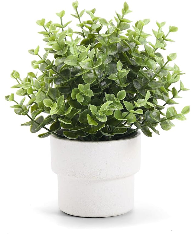 Coferset Small Fake Plants 7.45” Eucalyptus Potted Artificial Eucalyptus Plant for Home Bathroom Office Farmhouse Restroom Shelf Desk Mantel Coffee Table Decor (Green)