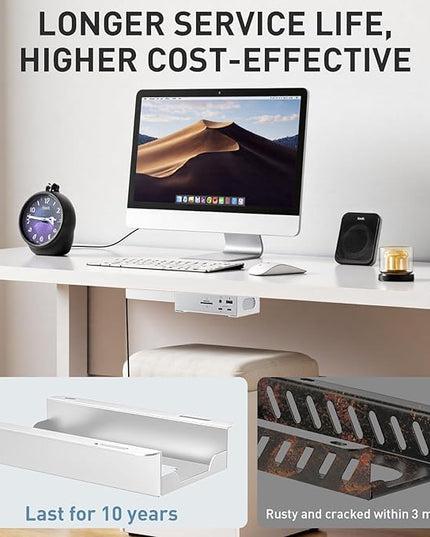 Under Desk Holder for Thunderbolt 4 Dock/Thunderbolt 3 Dock and Power Cable, Under Desk Iron Storage Rack for TS4 / TS3 Plus, No Drill, Easy Install with All Hardware Included, White
