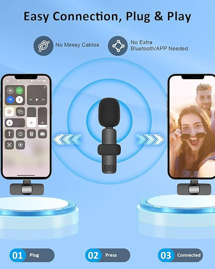 MAYBESTA Professional Wireless Lavalier Lapel Microphone for iPhone Android - Bluetooth Mini Phone Microphones for Video Recording - 2 Clip on Mics with USB C Interface for Tiktok YouTube Vlog