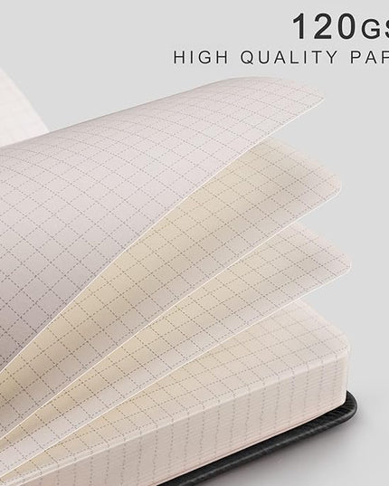 EMSHOI Graph Paper Notebook - 256 Pages A5 Graph Notebook/Journal, Hard Cover, 120gsm Thick Paper, Smooth PU Leather, Inner Pocket, 5.75'' × 8.38''-Black