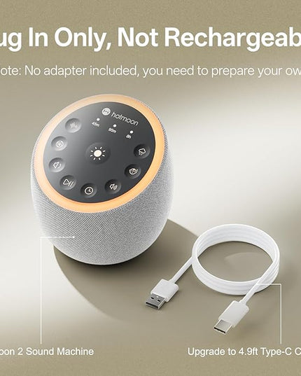 Hotmoon Sound Machine for Sleep, Cocoon 2 White Noise Sound Machine with 40 Non-Looping Sounds, Dual-Speaker & Timer, 8 Night Light, Pink Brown Green Noise for Sleeping Adults, Office Privacy, Plug-in