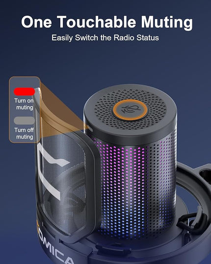 COMICA Ejoy Uni(A) USB Gaming Microphone with Noise Cancellation, RGB Lights, Monitoring, Muting, Streaming Mic for Computer, PS5, PS4, Streaming, Podcast, Chat, Twitch, YouTube, Discord(Black)