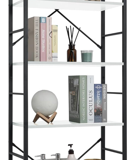 CAPHAUS 6 Tier Bookshelf, 24 Inch Width Free Standing Shelf, Bookcase Shelf Storage Organizer, Industrial Book Shelves for Home Office, Living Room, Kitchen, White Shelves & Metal Frame