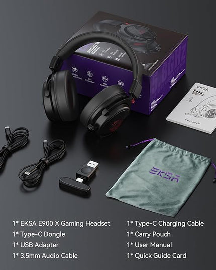 EKSA E900X 5.8G Wireless Gaming Headset with Micphone for PC PS4, PS5, Computer, Laptop - Dual Mic ENC Call Noise Cancelling Headphones - 7.1 Srround Sound - Over Ear Headphones for TV, Music, Meeting