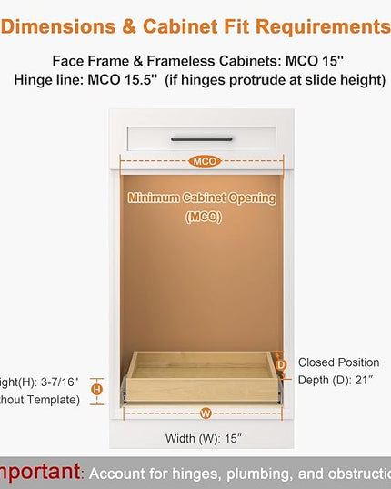 ALINE FURNITURE Pull Out Drawers for Cabinets Birch Wood, 15" W X 21" D Soft Close Slide Out Shelves for Kitchen Cabinets, Pullout Drawer for Pantry Cabinet Organizer