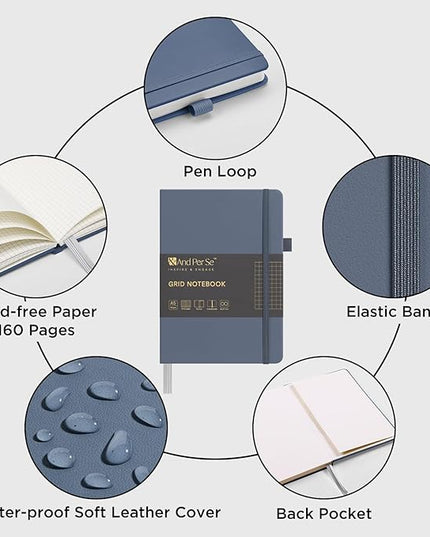 &And Per Se Graph Journal Notebook, 160 Pages, 5.7 x 8 inches College Ruled Thick Paper Notebook Journals for Writing, Grid Hardcover Notebook(1 Pack, Dark Blue)