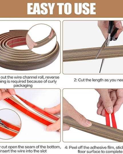 Floor Cord Cover Self Adhesive Cord Hider,20FT Cable Management, Extension Strip Protector for Wires, Prevent Cable Trips for Offices, Gyms, Exhibitions Cavity:0.39"(W) x 0.27"(H) Woodsmokedbrown