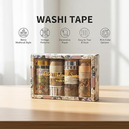 Sifaolp Washi Tape Set, 24 Rolls Vintage Washi Stickers, Assorted Sizes, for Junk Journal Scrapbook Tape, Bullet Journaling Scrapbooking Supplies, Planner Sticker DIY Craft DéCor (Brown)