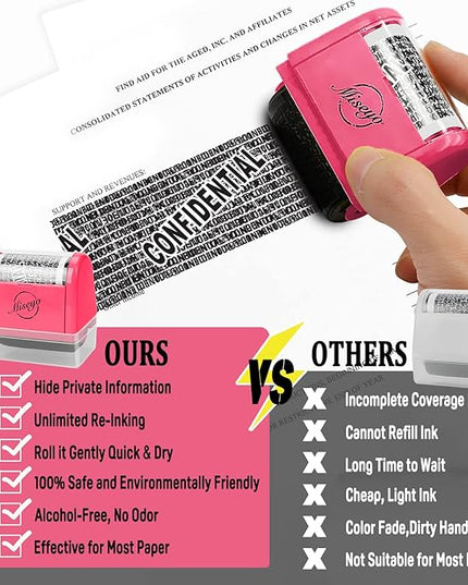 Miseyo Identity Theft Protection Roller Stamp Set - Peach (6 Refill Ink Incleded)