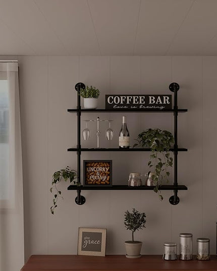 Industrial Pipe Shelf Shelving Bookcase, Wall Mounted Rustic Bookshelf, Floating Bookshelves for Wall,Retro Wood Metal Pipe Industrial Shelves for Living Room