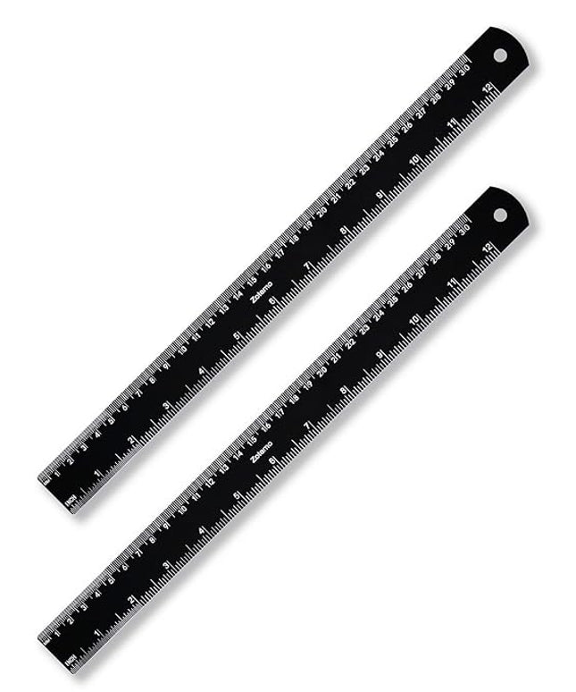 Zotemo Metal Ruler 12 Inch, Metric Ruler Dual Scale with Laser Etched Measurement, 2 Pack Easy to Read Aluminum Straight Edge with Inch to Millimetre Conversion Table for Office Back to School Student