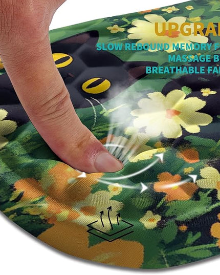 Hokafenle Ergonomic Mouse Pad Wrist Support, Wrist Rest Mousepad for Carpal Tunnel Pain Relief with Integrated Memory Foam Slope Massage Bulge (11.8x7.9 inch,Cute Cat