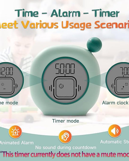 VEWINGL Productivity Timer & Clock with Alarm, Adjustable Desktop Timer for Autism, ADHD, Time Management, Ideal for Work, Study, Tasks, and Kitchen (Green)