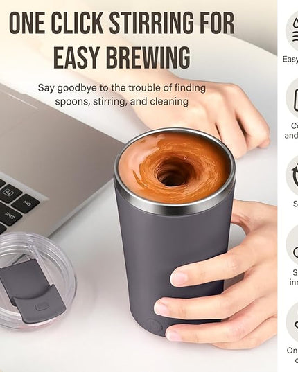 hatisan Self Stirring Coffee Mug With Lid Electric High Speed Self Stirring Mug 400ml Rechargeable Detachable Stainless Steel Self Stirring Cup for Coffee, Milk, Cocoa Christmas Gift(Dark Grey)