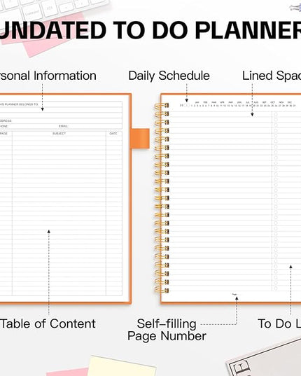 ALLTREE To Do List Notepad Spiral Planner, Daily Task Tracker with Wide lined Notebooks, Work Planner with Pocket, Pen Loop, 160 Pages, Orange (5.5"x8.5")