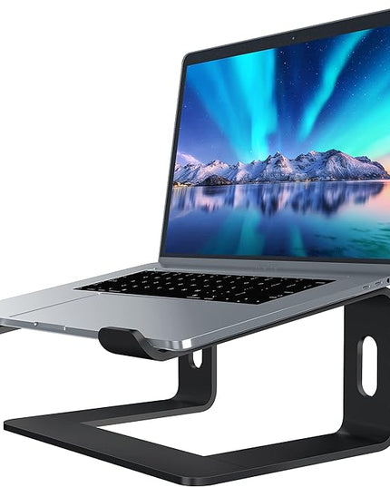 SOUNDANCE Laptop Stand, Aluminum Computer Riser, Ergonomic Laptops Elevator for Desk, Metal Holder Compatible with 10 to 15.6 Inches Notebook Computer, Black