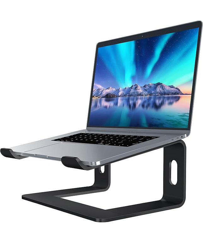 SOUNDANCE Laptop Stand, Aluminum Computer Riser, Ergonomic Laptops Elevator for Desk, Metal Holder Compatible with 10 to 15.6 Inches Notebook Computer, Black