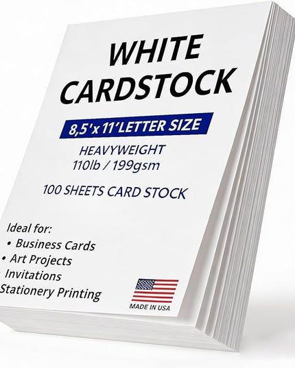 Veritas White Cardstock 8.5 x 11”, 110LB/199GSM Heavyweight Card Stock, 100 Sheets, Thick Cardstock Printer Paper for Copy, Printing, Art Projects, Invitations, Made In USA