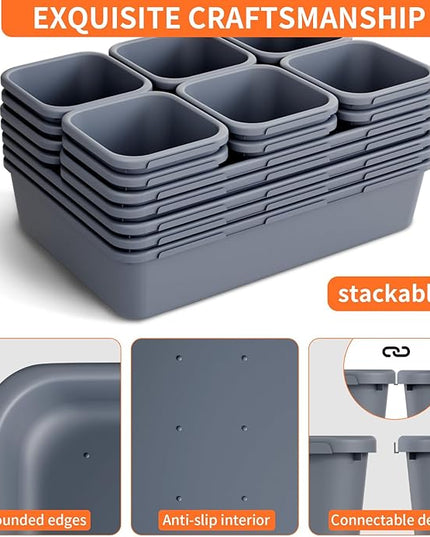 45 Pack Desk Drawer Organizer Tray, 3 Sizes Plastic Drawers Organizer Storage for Kitchen, Bathroom, Office, Vanity, Makeup, Utensils, Junk Drawer Organizer Bins, Gadget Trays for Organizing, Grey