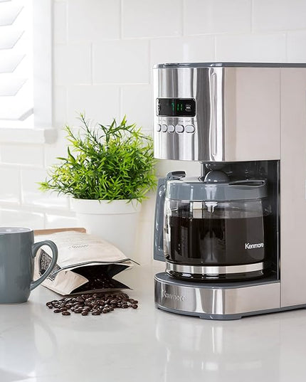 Kenmore Drip Coffee Maker - 12 Cup Programmable Cafe Machine With Glass Pot, Regular & Bold Brew, Auto Shut Off Large Water Reservoir, Reusable Filter, Kitchen Appliances For Cafeteria Barista