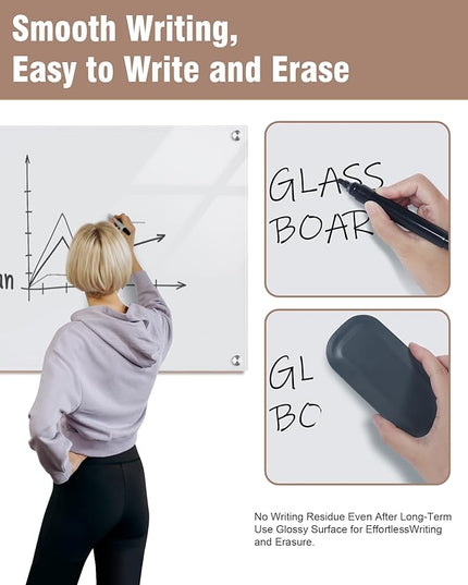 Mifuro Magnetic Glass Whiteboard，24"x18" Wall Mounted Frameless Dry Erase Board for Office, Home & School Ultra White