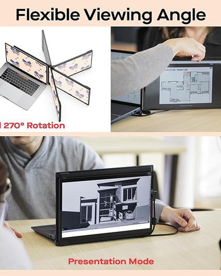 Mobile Pixels New Duex Max DS 14.1'' FHD 1080p Laptop Screen Extender, USB Type-C/HDMI Ports, Portable Monitor for 14'' to 17 Inch Laptops, Compatible with macOS/Windows/Apple/Android/Switch(Black)