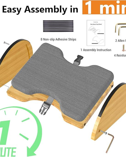 Bamboo Foot Rest for Under Desk at Work - 3-in-1 Reversible Rocking Under Desk Footrest with Foam Cushion and 6 Adjustable Heights, Ergonomic Foot Rest with Washable Cover for Home, Office and Gaming