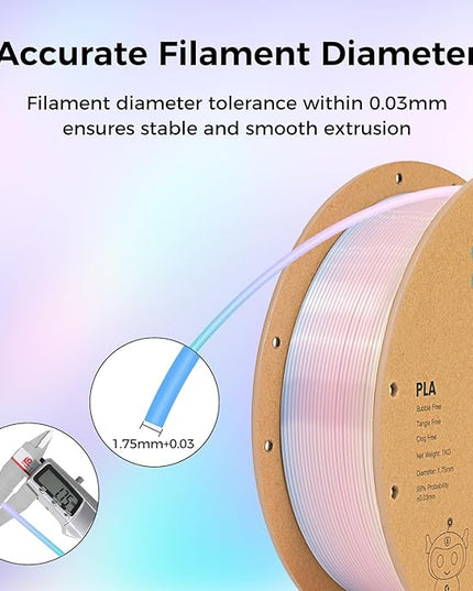 Sovol 3D Printer Silk Shiny Multicolored Gradient Fast Change Rainbow PLA 1kg (2.2 lbs) Spool 3D Printing Materials, Dimensional Accuracy +/- 0.03 mm, 1.75 mm