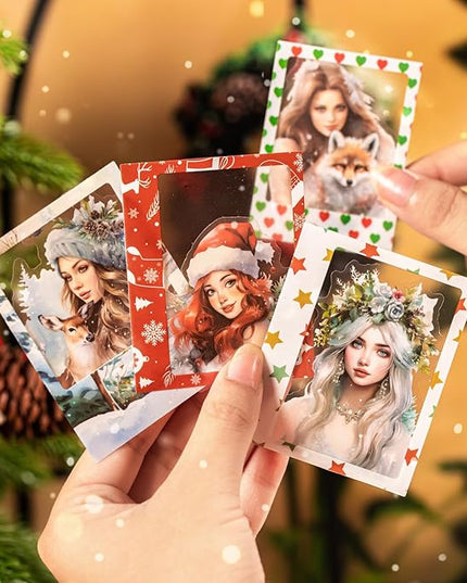 AuriicLeaf Christmas Polaroid PET Stickers, 90 Snow Country Character and Frame Designs for Scrapbooking, Journaling, DIY Crafts, and Holiday Decor