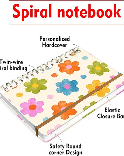 Spiral Journal Notebook for Women, Hardcover A5 College Ruled Notebook, 120 Pages, Thick Paper, Cute Lined Journal for School, Office & Work, 6 x 8.4 in(Cute Colorful Flower)