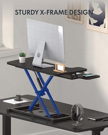 FLEXISPOT 32-inch Height Adjustable Standing Desk Converter, Quick Sit to Stand Tabletop Dual Monitor and Laptop Workstation with Wide Keyboard Tray, Black