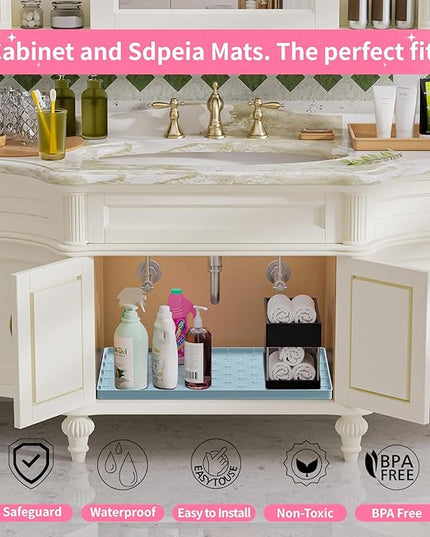 Sdpeia Under Sink Mat 22"×14" Waterproof Silicone Cabinet Liner & Sink Protector for Kitchen & Bathroom, Multi-Purpose Organizers Tray for Pets, Laundry, Cat Litter Mat