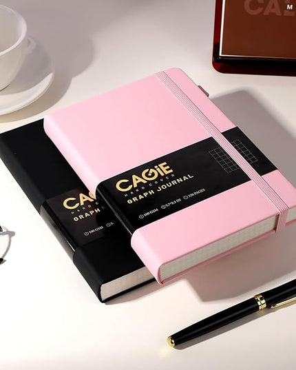 CAGIE Graph Paper Notebook 320 Pages 100 GSM Graphing Grid Journal B5 Hardcover Leather Quad Ruled Notebooks for Engineering, Math, Work, Pink
