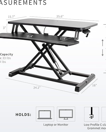 VIVO 26 inch Desk Converter, K Series, Height Adjustable Sit to Stand Riser, Dual Monitor and Laptop Workstation with Keyboard Tray, Black, DESK-V026KB