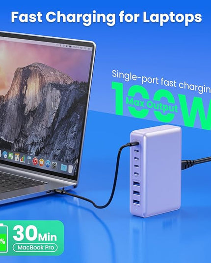 USB C Charger 300W USB C Charger Block 8-Ports GaN IV Fast Charging Station,PD 100W Laptop Charging Hub Wall Adapter Compatible with MacBook/Air,DELL,Steam Desk,iPhone 16/15/14,Galaxy S24 etc