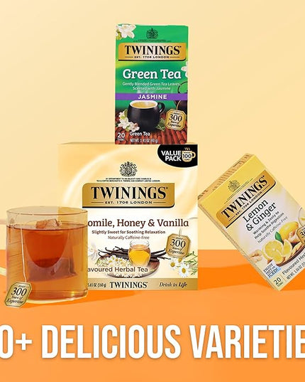 Twinings Camomile, Honey & Vanilla Herbal Tea Individually Wrapped Bags, 100 Count (Pack of 1), Naturally Caffeine-Free, Enjoy Hot or Iced, 100 Teabags
