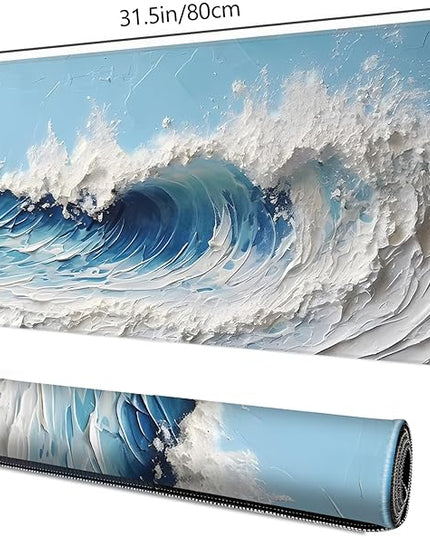 Galdas Gaming Mouse Pad XXL XL Large Long Extended Big Mousepad Non-Slip Rubber Keyboard Desk Pad with Stitched Edges for Laptop Home Office (31.5x11.8x0.08 Inch) … (Painting Waves)
