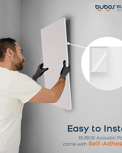 BUBOS 4 PCS Acoustic Panels,23.6''x11.8'' Fabric Soundproof Wall Panels,Self-adhesive Sound Absorbing Panels for Studios, Office, Home Theater,Fabric-Clad Linen