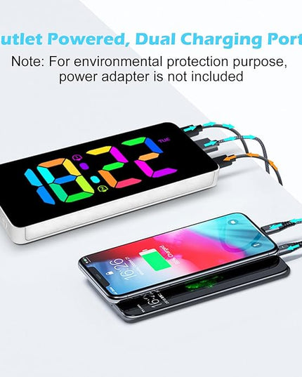 ALANAS RGB Digital Alarm Clock, Color Changing Mood Light with 10 Colors, Dual Alarm with Snooze, Dimmable Display, USB Charger, Adjustable Volume, Plug in, Bedroom Desk Clock for Teens, Adults