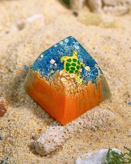Sea Turtle Artisan Keycap R1 Orange and Blue Ocean Coral SA Profile Custom Sea Creatures Keycaps 1U ESC Handmade Gaming Resin Key Cap Cherry MX Switch Compatible Mechanical Keyboard Turtle Lover Gift