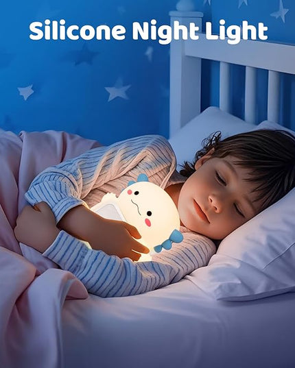 Axolotl Alarm Clock with Night Light for Kids, Rechargeable Silicone Lamp Time to Wake Clock Cute Animal Tabletop Lamp, Perfect Sleep Companion for Boys Girls, White