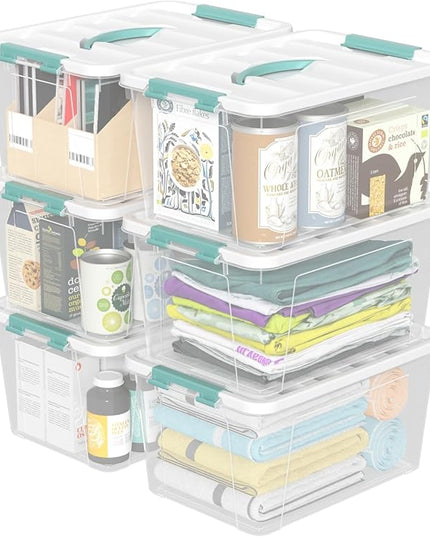 Plastic Storage Box with Lids, Clear Plastic Latching Bins, 14 Quart, Pack of 6