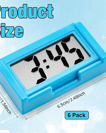 Frienda 6 Pieces Mini Digital Clock Small Digital Clock Stick on Battery Operated Self Adhesive Bracket for Car Dashboard Fridge (Blue)